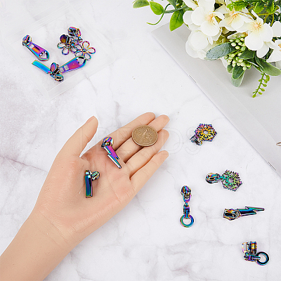 12Pcs 6 Style  Lightning Bolt/Snowflake/Flower Alloy Zipper Head Replacement FIND-GF0005-68-1