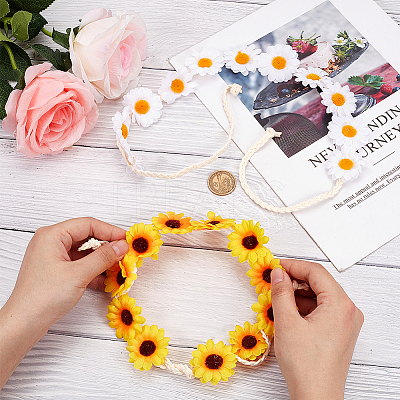 2Pcs 2 Colors Cloth Small Sunflowe Wreath Headband OHAR-CP0001-19-1
