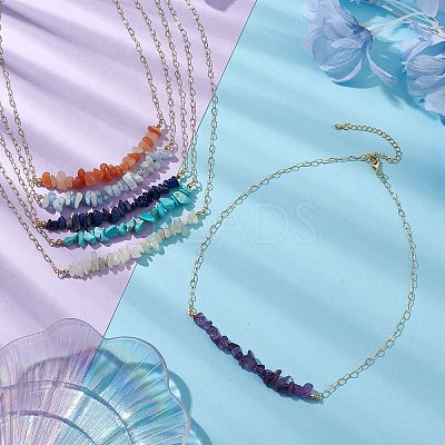 Natural & Synthetic Mixed Gemstone Chip Bib Necklaces NJEW-JN04950-1