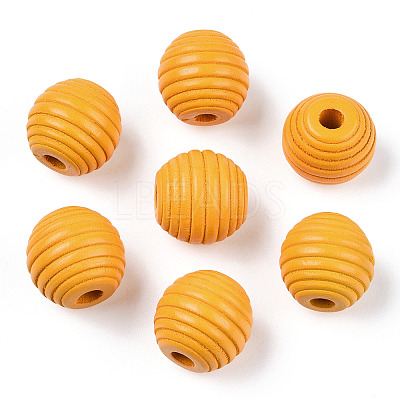Painted Natural Wood Beehive Beads WOOD-S049-04B-09-1