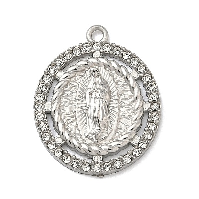 304 Stainless Steel & Rhinestone Pendants STAS-G371-09F-01P-1