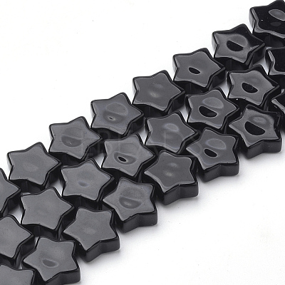 Natural Black Stone Beads Strands G-Q974-09-1