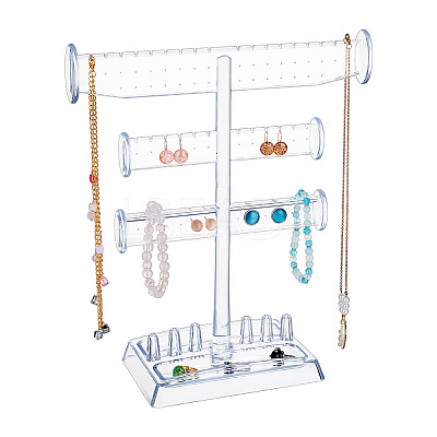 3-Tier T Bar Plastic Jewelry Towers for Earrings Rings ODIS-WH0030-204-1