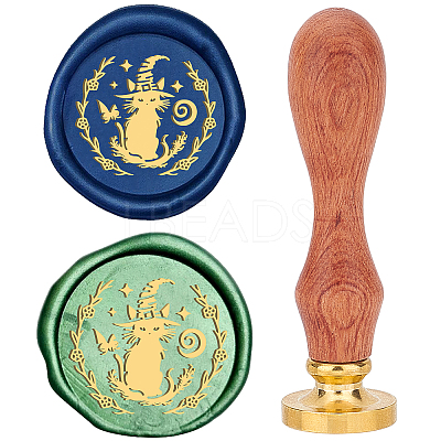 Brass Wax Seal Stamps with Wood Handle AJEW-WH0412-0080-1