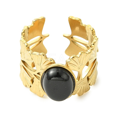 Natural Carnelian/Black Agate/Tiger Eye/Lapis Lazuli/Moss Agate Cuff Open Rings RJEW-JR01079-03-1