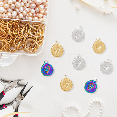 24Pcs 3 Colors 201 Stainless Steel Pendants Ion Plating(IP) STAS-DC0013-50-1