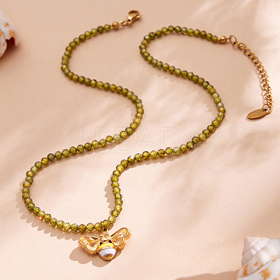 316L Surgical Stainless Steel Enamel Bee Pendant Green Cubic Zirconia Faceted Beaded Necklaces for Women WG7DD53-01-1