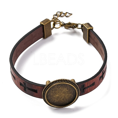 Hollow Cross PU Leather Bracelet Making MAK-I020-01A-1