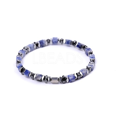 Natural Blue Spot Jasper Cube Beaded Stretch Bracelets for Women EZ7380-5-1