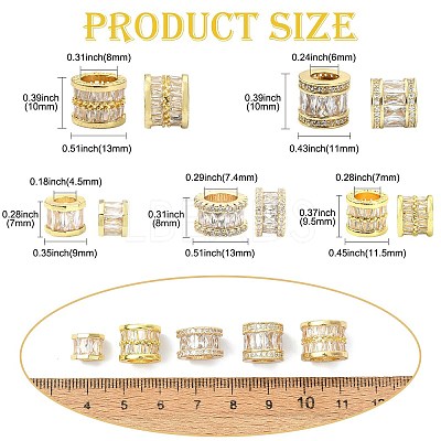 5Pcs 5 Styles Brass Micro Pave Cubic Zirconia European Beads KK-CJ0005-77-1