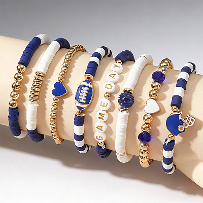 8Pcs 1Bag Rugby Polymer Clay Heishi & CCB Plastic Beaded Stretch Bracelets Set BJEW-PA0001-12B-1