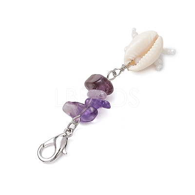 Crab Cowrie Shell & Glass Beads Pendant Decoration HJEW-MZ00098-1