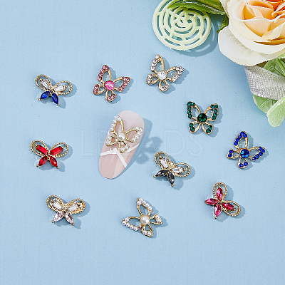 40Pcs 10 Style Butterfly Alloy Rhinestone Cabochons MRMJ-HY0002-38-1