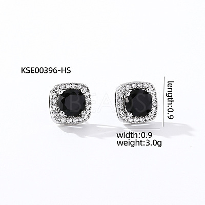 Elegant Zircon Square Stud Earrings for Women TY1635-14-1