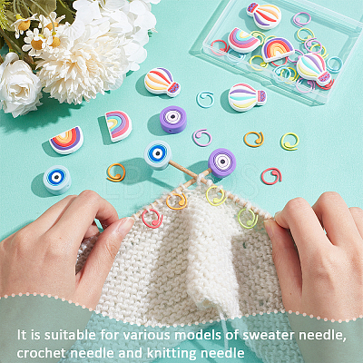Evil Eye/Hot Air Balloon/Rainbow Silicone Knitting Needle Point Protectors SIL-NB0001-36-1