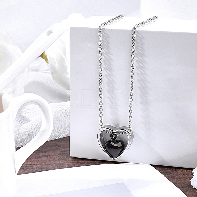 1Pc 304 Stainless Steel Heart Pendant Urn Ashes Necklaces NJEW-CN0001-19EBP-1