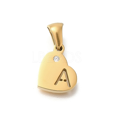 26Pcs Letter A~Z 304 Stainless Steel Heart Pendants with Crystal Rhinestone STAS-Z103-01G-M-1