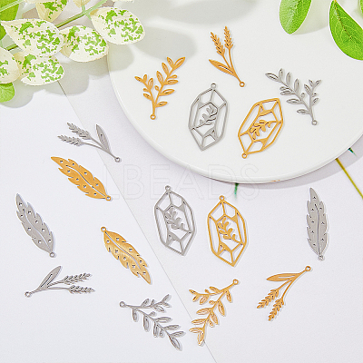 16Pcs 8 Style 201 Stainless Steel Pendants STAS-DC0014-33-1