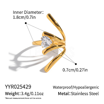 Irregular 304 Stainless Steel Pave Clear Cubic Zirconia Cuff Open Rings for Women MO3705-7-1