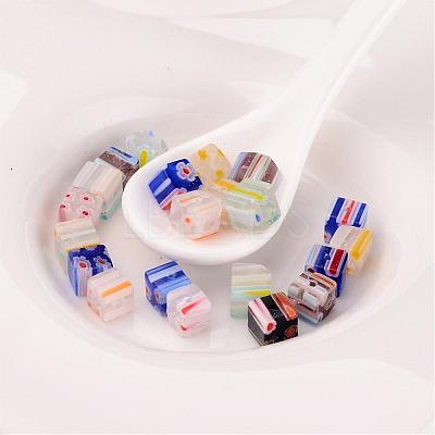 Handmade Millefiori Glass Cube Beads X-LK-P014-M-1