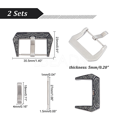 2 Sets Tibetan Style 304 Stainless Steel Watch Band Clasps STAS-UN0039-87A-1