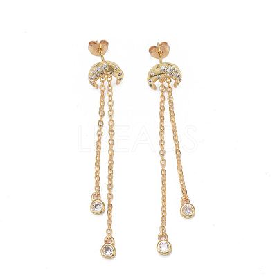 Brass Micro Pave Clear Cubic Zirconia Dangle Stud Earrings EJEW-K083-16G-1