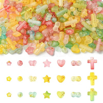 350Pcs 7 Styles Frosted Transparent Acrylic Beads OACR-YW0004-64-1