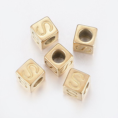 304 Stainless Steel Large Hole Letter European Beads STAS-H428-01G-S-1
