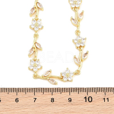 Brass Pave Cubic Zirconia Flower Link Chain Necklaces KK-CBA4547-18G-10-1