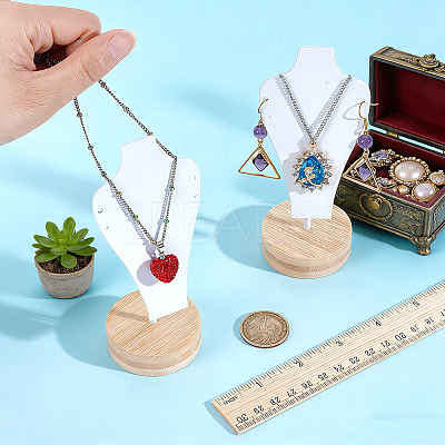 Bust Iron Jewelry Necklace Display Stands with Wooden Rond Base NDIS-WH0024-06A-1