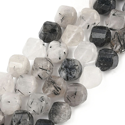 Natural Tourmalinated Quartz/Black Rutilated Quartz Beads Strands G-C267-B02-1