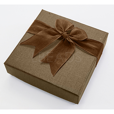 Square Bowknot Organza Ribbon Cardboard Bracelet Bangle Gift Boxes X-BC148-02-1
