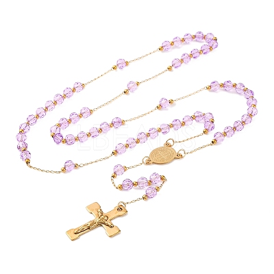 Ion Plating(IP) Crucifix Cross 304 Stainless Steel Rosary Bead Necklaces NJEW-M075-03G-04-1