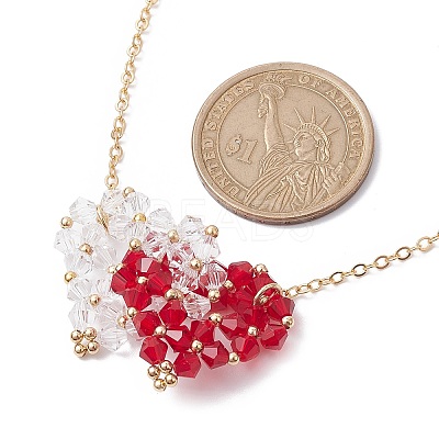 Double Interlocking Heart Glass Pendant Necklaces NJEW-TA00132-1