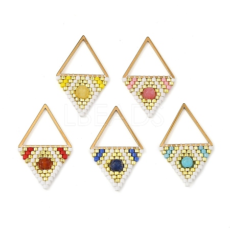 Natural Mixed Stone Faceted Round & Glass Seed Beaded Pendants PALLOY-MZ01405-1