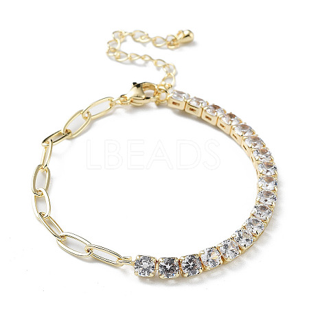 Brass Micro Pave Cubic Zirconia Strass & Paperclip Chain Bracelets BJEW-C052-04G-01-1