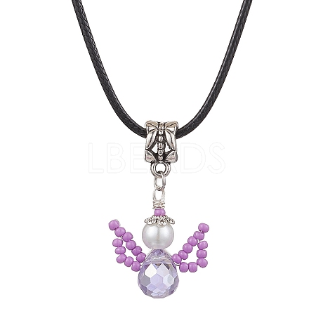 Glass Seed Beads & Glass Pearl Angel Pendant Necklaces NJEW-MZ00056-03-1