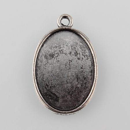 Tibetan Style Antique Silver Alloy Flat Oval Pendant Cabochon Settings X-TIBEP-M022-37AS-1