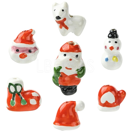 14Pcs 7 Styles Christmas Handmade Porcelain Beads PORC-CJ0001-36-1