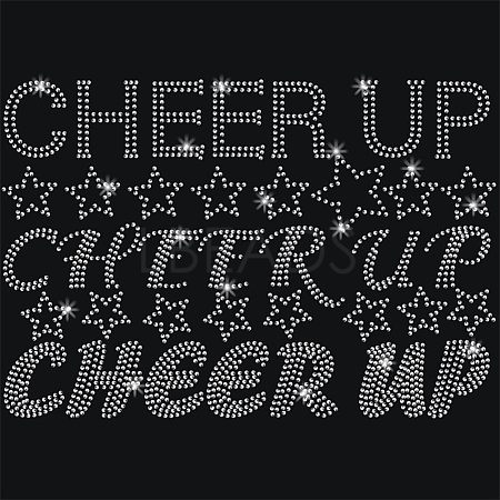 Inspiring Word Cheer Up Glass Hotfix Rhinestone DIY-WH0303-035-1