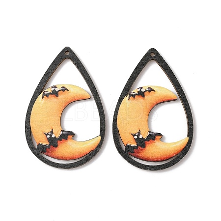 Halloween Theme Single Face Printed Aspen Wood Big Pendants WOOD-TAC0018-09I-1