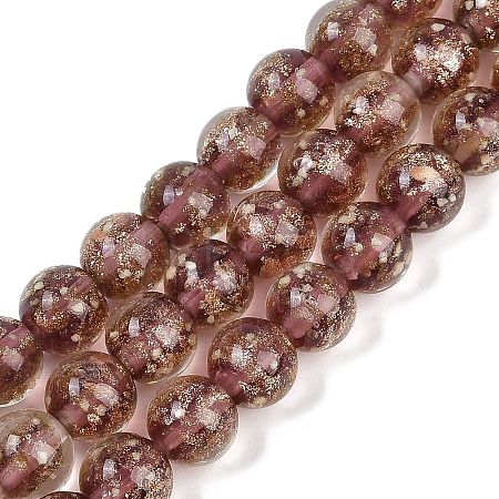 Handmade Gold Sand Lampwork Beads Strands LAMP-P051-L06-10mm-1