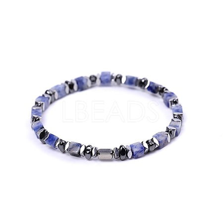 Natural Blue Spot Jasper Cube Beaded Stretch Bracelets for Women EZ7380-5-1