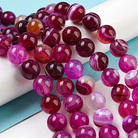 Natural Striped Agate/Banded Agate Bead Strands G-K166-13-10mm-03-1