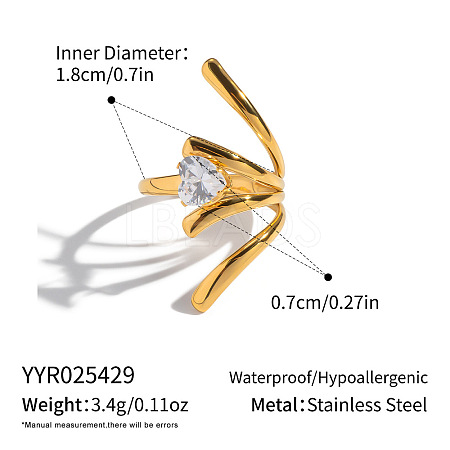 Irregular 304 Stainless Steel Pave Clear Cubic Zirconia Cuff Open Rings for Women MO3705-7-1