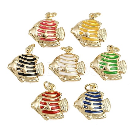 Brass Enamel Fish Pendants KK-I377-05G-B-1