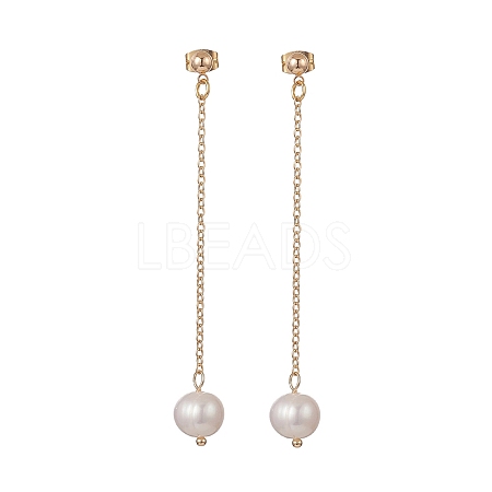 Natural Pearl Dangle Stud Earrings EJEW-JE05221-01-1