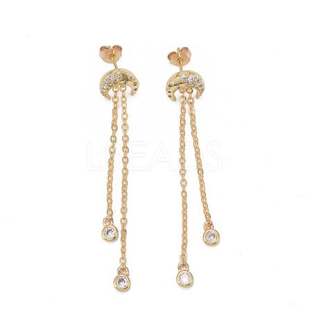 Brass Micro Pave Clear Cubic Zirconia Dangle Stud Earrings EJEW-K083-16G-1
