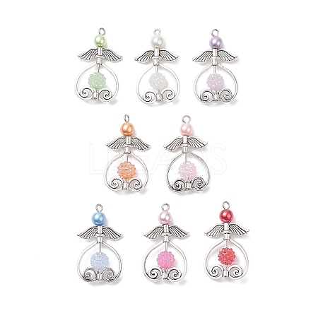 Glass Pearl Bead Angel Pendants PALLOY-JF02054-1