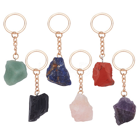 6Pcs 6 Style Nuggets Gemstone Pendant Keychain KEYC-DR0001-05A-1